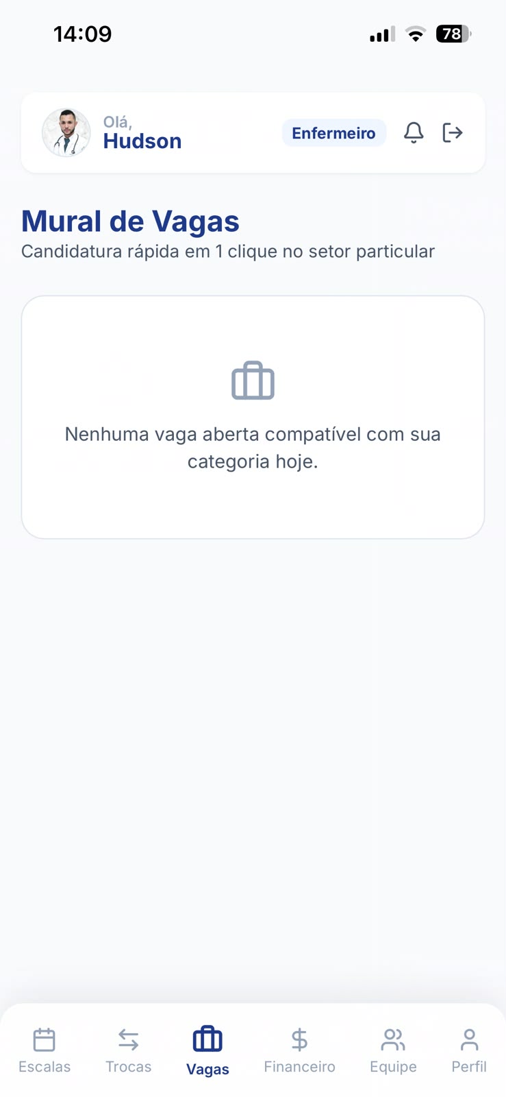 Calendário de escala da equipe no app Life Team