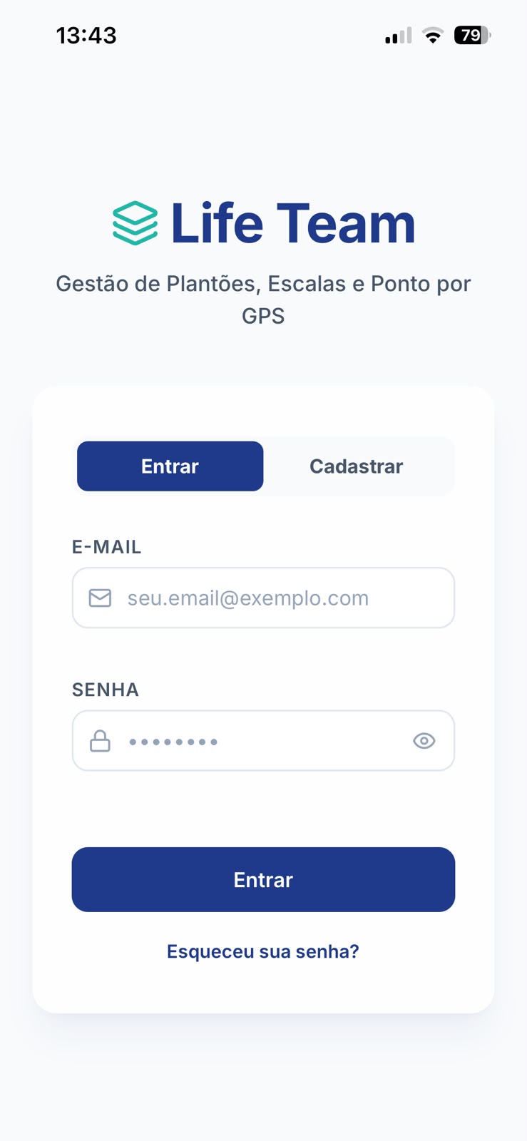 App Life Team — tela de acesso